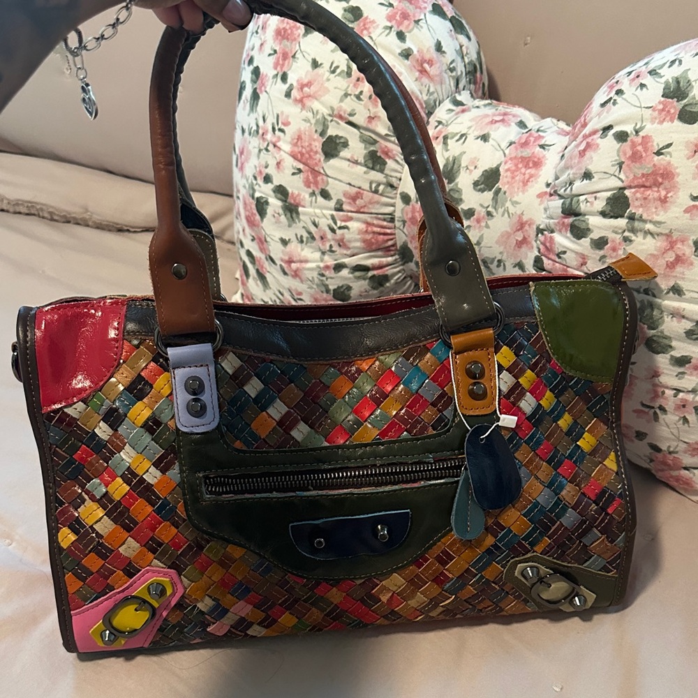 Multicolor Woven Leather Handbag